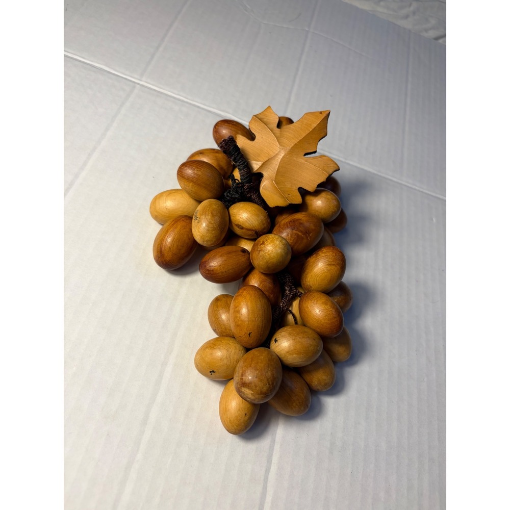 Vintage Hand Carved Wooden Grape Cluster Mid Century Modern Rustic Home Decor